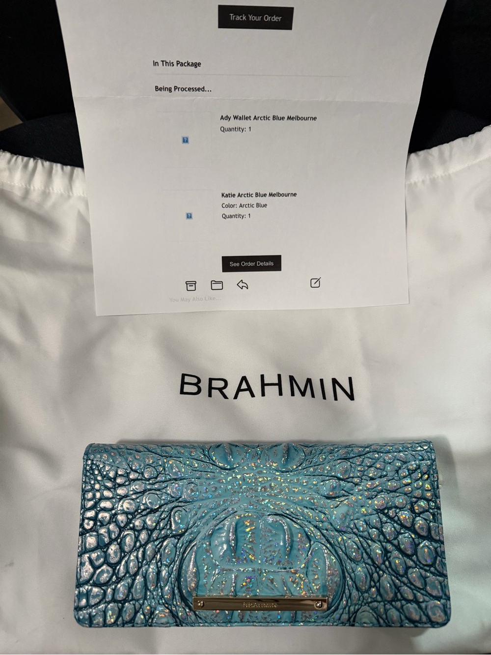 Brahmin Artic Blue Melbourne Croc-Embossed Leather Crossbody with Gold Hardware - Picture 9 of 15